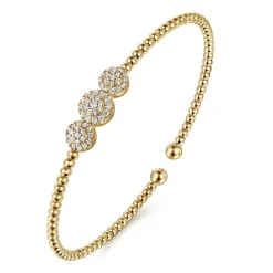 Discount Gabriel & Co. 14K Yellow Gold Bujukan Bead Cuff Bracelet with Three Pave Diamond Stations