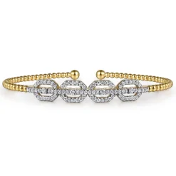 Outlet Gabriel & Co. 14K Yellow Gold Bujukan Bead Cuff Bracelet with Diamond Pave Links
