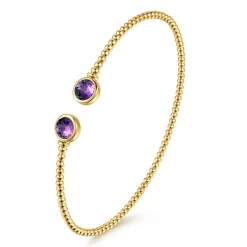 Online Gabriel & Co. 14K Yellow Gold Bujukan Bead Cuff Bracelet with Bezel Set Round Amethyst