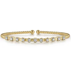 New Gabriel & Co. 14K Yellow Gold Bujukan Bead Cuff Bracelet with Diamond Stations
