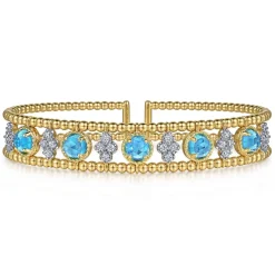 Gabriel & Co. 14K Yellow Gold Bujukan Bead Diamond and Blue Topaz Cuff Bracelet