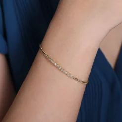 New Gabriel & Co. 14K Yellow Gold Bujukan Bead Diamond Bangle