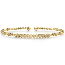 New Gabriel & Co. 14K Yellow Gold Bujukan Bead Diamond Bangle
