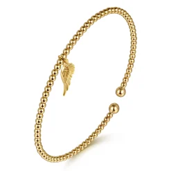 Outlet Gabriel & Co. 14K Yellow Gold Bujukan Beaded Angel Wing Charm Cuff Bangle Bracelet