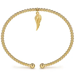 Outlet Gabriel & Co. 14K Yellow Gold Bujukan Beaded Angel Wing Charm Cuff Bangle Bracelet