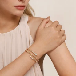 Gabriel & Co. 14K Yellow Gold Bujukan Beaded and Diamond Snake Wrapped Bangle Bracelet