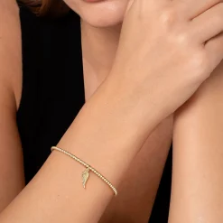 Hot Gabriel & Co. 14K Yellow Gold Bujukan Beaded Angel Wing Charm Cuff Bangle Bracelet