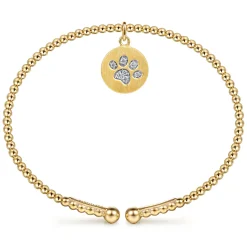 Online Gabriel & Co. 14K Yellow Gold Bujukan Beaded Diamond Paw Charm Cuff Bangle Bracelet