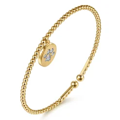 Online Gabriel & Co. 14K Yellow Gold Bujukan Beaded Diamond Paw Charm Cuff Bangle Bracelet