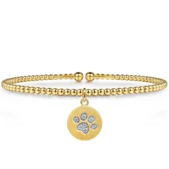 Online Gabriel & Co. 14K Yellow Gold Bujukan Beaded Diamond Paw Charm Cuff Bangle Bracelet