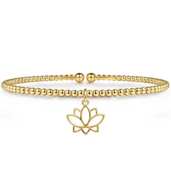 Discount Gabriel & Co. 14K Yellow Gold Bujukan Beaded Lotus Flower Cuff Bangle Bracelet