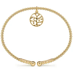 Online Gabriel & Co. 14K Yellow Gold Bujukan Beaded Tree of Life Charm Cuff Bangle Bracelet