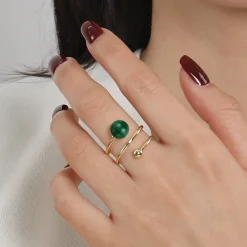 Hot Gabriel & Co. 14K Yellow Gold Bujukan Beads and Malachite Bypass Ring