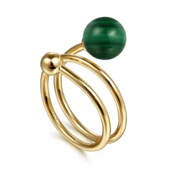 Hot Gabriel & Co. 14K Yellow Gold Bujukan Beads and Malachite Bypass Ring