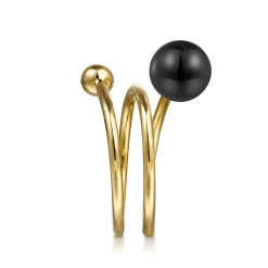 Clearance Gabriel & Co. 14K Yellow Gold Bujukan Beads and Black Onyx Bypass Ring