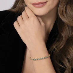 Online Gabriel & Co. 14K Yellow Gold Bujukan Beads and Blue Topaz Split Bangle Bracelet