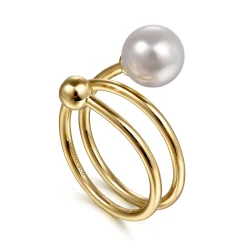 Discount Gabriel & Co. 14K Yellow Gold Bujukan Beads and Pearl Bypass Ring