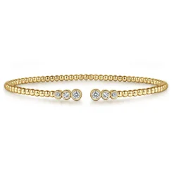 Best Gabriel & Co. 14K Yellow Gold Bujukan Bead Split Cuff Bracelet with Bezel Set Diamonds