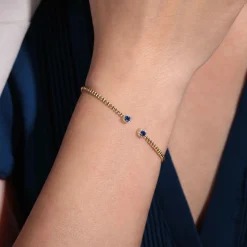Discount Gabriel & Co. 14K Yellow Gold Bujukan Bead Split Cuff Bracelet with Sapphire and Diamond