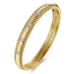 Discount Gabriel & Co. 14K Yellow Gold Bujukan Beads Shrimp and Diamond Station Cuff Bangle Bracelet