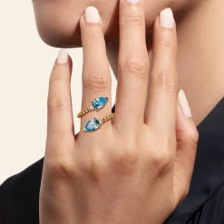 Best Gabriel & Co. 14K Yellow Gold Bujukan Blue Topaz Bypass Ladies Ring