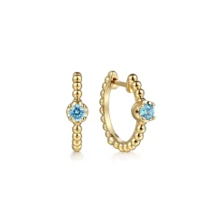 Online Gabriel & Co. 14K Yellow Gold Bujukan Blue Topaz 15mm Huggie Earrings