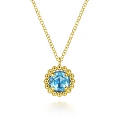 New Gabriel & Co. 14K Yellow Gold Bujukan Blue Topaz Pendant Necklace