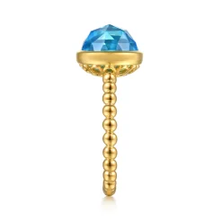 Best Gabriel & Co. 14K Yellow Gold Bujukan Blue Topaz Signet Ring