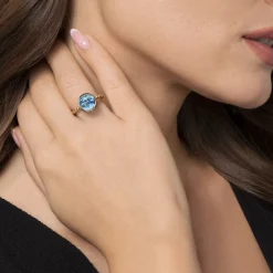 Best Gabriel & Co. 14K Yellow Gold Bujukan Blue Topaz Signet Ring