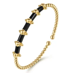 Sale Gabriel & Co. 14K Yellow Gold Bujukan Bullet Cuff Bangle Bracelet with Black Enamel