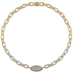 Gabriel & Co. 14K Yellow Gold Bujukan Chain Necklace with Pave Diamond Pendant
