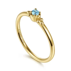 Best Gabriel & Co. 14K Yellow Gold Bujukan Clover and Blue Topaz Stackable Ring
