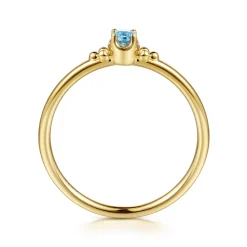 Best Gabriel & Co. 14K Yellow Gold Bujukan Clover and Blue Topaz Stackable Ring