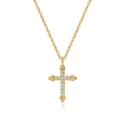 Online Gabriel & Co. 14K Yellow Gold Bujukan Cross Diamond Pendant Necklace