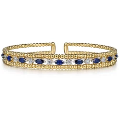 Sale Gabriel & Co. 14K Yellow Gold Bujukan Cuff Bracelet with Marquise Sapphire and Round Diamonds