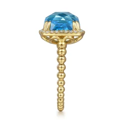 Online Gabriel & Co. 14K Yellow Gold Bujukan Cushion Blue Topaz with Diamond Halo Ring