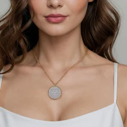 New Gabriel & Co. 14K Yellow Gold Bujukan Diamond Pave Medallion Pendant Necklace