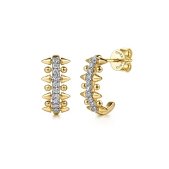 Gabriel & Co. 14K Yellow Gold Bujukan Diamond Spike J Hoop Earrings