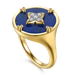 Sale Gabriel & Co. 14K Yellow Gold Bujukan Diamond Clover Signet Ring