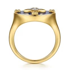Sale Gabriel & Co. 14K Yellow Gold Bujukan Diamond Clover Signet Ring