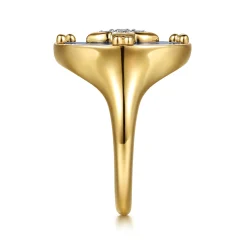 Sale Gabriel & Co. 14K Yellow Gold Bujukan Diamond Clover Signet Ring