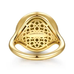 Sale Gabriel & Co. 14K Yellow Gold Bujukan Diamond Clover Signet Ring