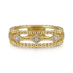 New Gabriel & Co. 14K Yellow Gold Bujukan Diamond Stations Easy Stackable Ring