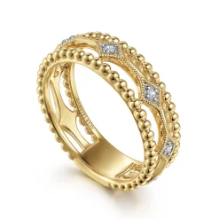 New Gabriel & Co. 14K Yellow Gold Bujukan Diamond Stations Easy Stackable Ring