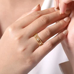 New Gabriel & Co. 14K Yellow Gold Bujukan Diamond Stations Easy Stackable Ring