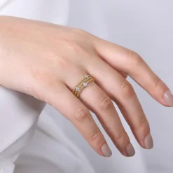 Sale Gabriel & Co. 14K Yellow Gold Bujukan Diamond Cluster Stations Easy Stackable Ring
