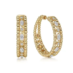 Discount Gabriel & Co. 14K Yellow Gold Bujukan Diamond Classic Hoop Earrings in size 30mm