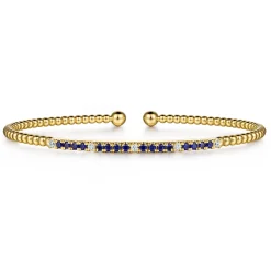 Clearance Gabriel & Co. 14K Yellow Gold Bujukan Diamond and Blue Sapphire Split Bangle
