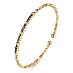 Clearance Gabriel & Co. 14K Yellow Gold Bujukan Diamond and Blue Sapphire Split Bangle