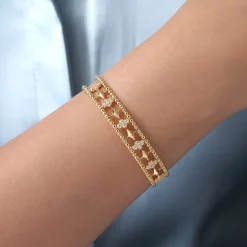 Online Gabriel & Co. 14K Yellow Gold Bujukan Diamond Cluster and Gold Pyramid Cuff Bangle